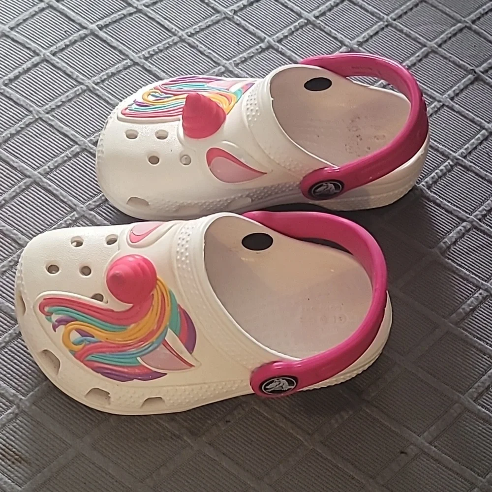 Crocs Kids Unicorn Clogs Sandals - Pink & White Size 7c Firm